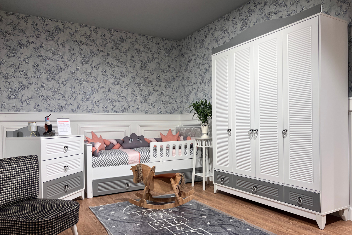 Loft Gri Beyaz 4 Kapaklı Çocuk Odası Takımı